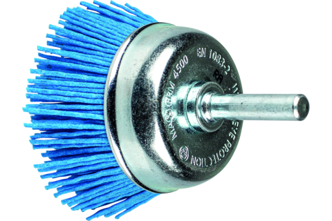 Szczotka garnkowa niepleciona TBU Ø50 mm trzpień Ø6 mm włókno BLUE Ø1,10 mm ziarno 180 wiertarki