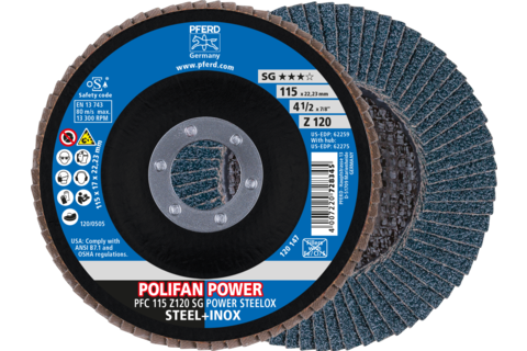 Ściernica listkowa POLIFAN POWER PFC 115 × 22,23 mm stożkowa Z120 SG STEELOX stal/stal nierdzewna