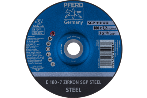 Ściernica tarczowa do zdzierania E 180 × 7,2 × 22,23 mm ZIRKON linia specjalna SGP STEEL do stali