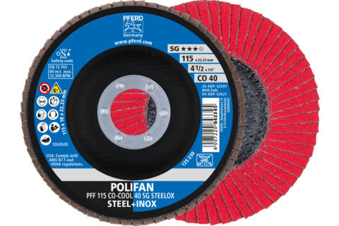 Ściernica listkowa POLIFAN PFF 115 × 22,23 mm płaska CO-COOL 40 SG STEELOX stal/stal nierdzewna