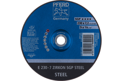 Ściernica tarczowa do zdzierania E 230 × 7,2 × 22,23 mm ZIRKON linia specjalna SGP STEEL do stali
