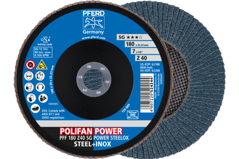 Ściernica listkowa POLIFAN POWER PFF 180 × 22,23 mm płaska Z40 SG STEELOX stal/stal nierdzewna