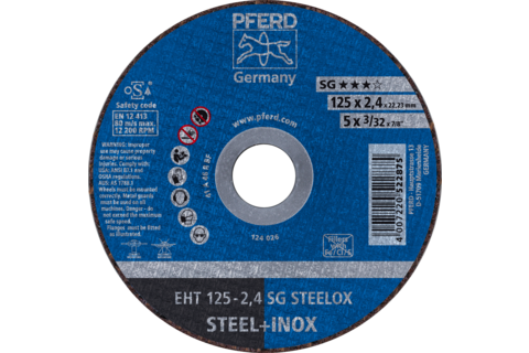 Ściernica tarczowa do cięcia EHT 125 × 2,4 × 22,23 mm prosta linia wydajna SG STEELOX do stali/stali szlachetnej