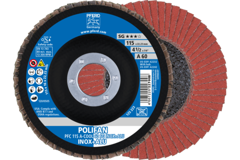 Ściernica listkowa POLIFAN PFC 115 × 22,23 mm stożkowa A-COOL 60 SG INOX+ALU stal nierdzewna/aluminium
