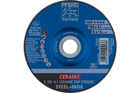 Ściernica tarczowa do zdzierania E 150 × 4,1 × 22,23 mm CERAMIC linia wydajna SG STEELOX do stali/stali nierdzewnej