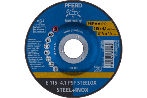 Ściernica tarczowa do zdzierania E 115 × 4,1 × 22,23 mm linia uniwersalna PSF STEELOX do stali/stali nierdzewnej