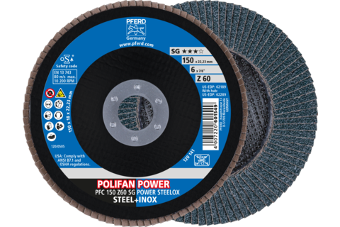 Ściernica listkowa POLIFAN POWER PFC 150 × 22,23 mm stożkowa Z60 SG STEELOX stal/stal nierdzewna