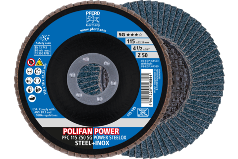 Ściernica listkowa POLIFAN POWER PFC 115 x 22,23 mm stożkowa Z50 linia wydajna SG STEELOX do stali/stali szlachetnej