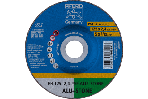 Ściernica tarczowa do cięcia EH 125 x 2,4 x 22,23 mm odgięta, linia uniwersalna PSF ALU+STONE do aluminium/metali nieżelaznych/k