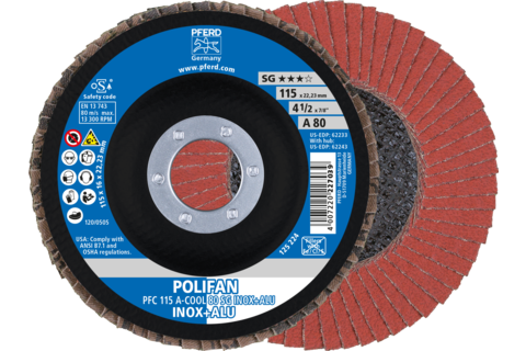 Ściernica listkowa POLIFAN PFC 115 × 22,23 mm stożkowa A-COOL 80 SG INOX+ALU stal nierdzewna/aluminium