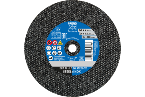 Mała ściernica do przecinania EHT 76 × 1,0 × 6 mm prosta linia wydajna SG STEELOX do stali/stali nierdzewnej
