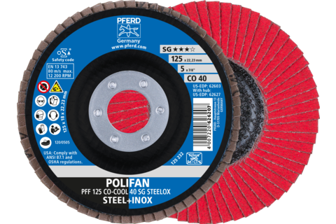 Ściernica listkowa POLIFAN PFF 125 × 22,23 mm płaska CO-COOL 40 SG STEELOX stal/stal nierdzewna