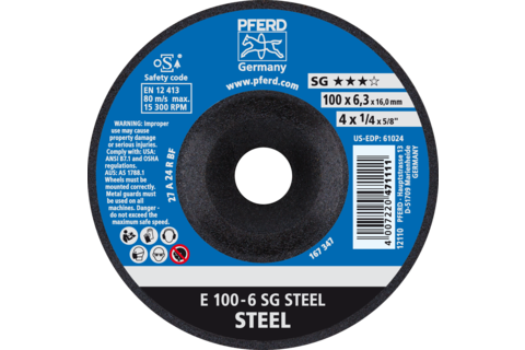 Ściernica tarczowa do zdzierania E 100 × 6,3 × 16 mm linia wydajna SG STEEL do stali