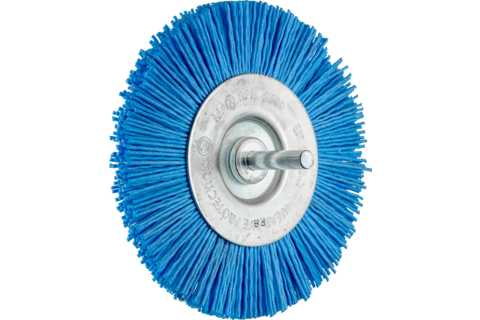 Szczotka tarczowa niepleciona RBU Ø100 mm trzpień Ø6 mm włókno BLUE Ø1,10 mm ziarno 180 do wiertarek