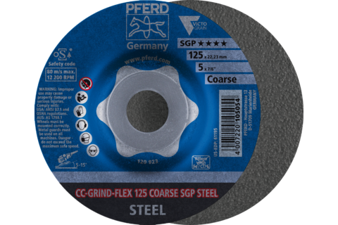 Ściernica tarczowa CC-GRIND-FLEX 125 × 22,23 mm COARSE linia specjalna SGP STEEL do stali