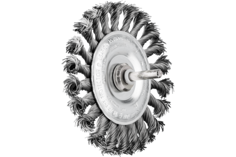 Szczotka tarczowa pleciona RBG Ø100 × 12 mm trzpień Ø6 mm drut stalowy Ø0,50