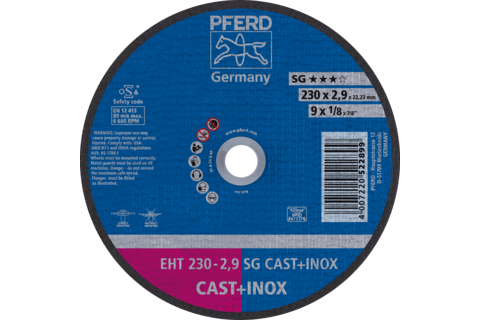 Ściernica tarczowa do cięcia EHT 230 × 2,9 × 22,23 mm prosta linia wydajna SG CAST + INOX do żeliwa/stali szlachetnej