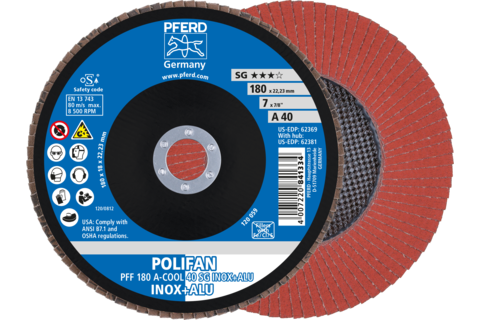 Ściernica listkowa POLIFAN PFF 180 × 22,23 mm płaska A-COOL 40 SG INOX+ALU stal nierdzewna/aluminium
