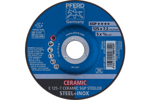Ściernica tarczowa do zdzierania E 125 × 7,2 × 22,23 mm CERAMIC linia wydajna SG STEELOX do stali/stali nierdzewnej
