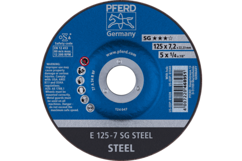 Ściernica tarczowa do zdzierania E 125 × 7,2 × 22,23 mm linia wydajna SG STEEL do stali