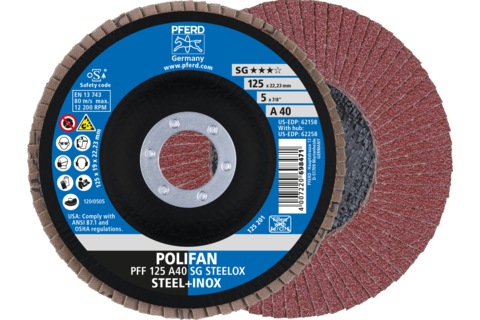 Ściernica listkowa POLIFAN PFF 125 × 22,23 mm płaska A40 linia wydajna SG STEELOX stal/stal nierdzewna