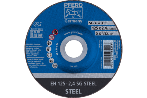 Ściernica tarczowa do cięcia EH 125 × 2,4 × 22,23 mm odgięta linia wydajna SG STEEL do stali