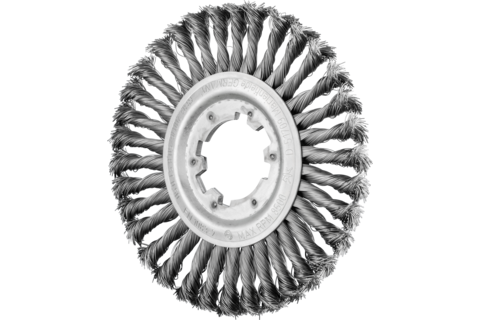 Szczotka tarczowa pleciona RBG Ø200 × 16 × 50, otwór 8 mm, drut stalowy Ø0,50 mm, stacjonarna