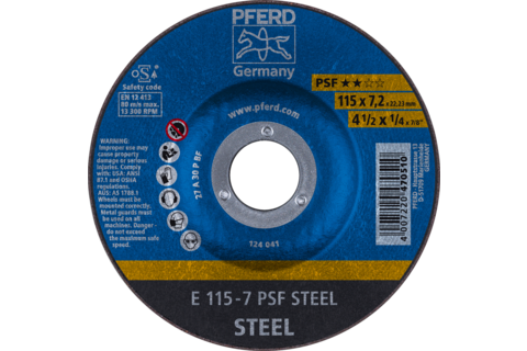 Ściernica tarczowa do zdzierania E 115 × 7,2 × 22,23 mm linia uniwersalna PSF STEEL do stali