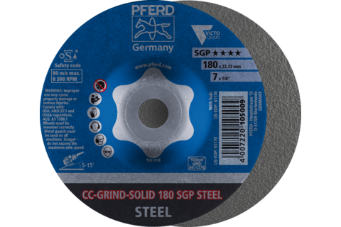 Ściernica tarczowa CC-GRIND-SOLID 180 × 22,23 mm COARSE linia specjalna SGP STEEL do stali