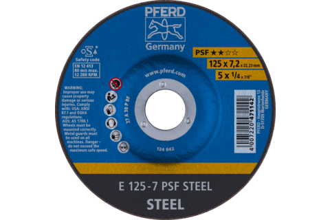Ściernica tarczowa do zdzierania E 125 × 7,2 × 22,23 mm linia uniwersalna PSF STEEL do stali