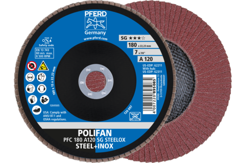 Ściernica listkowa POLIFAN PFC 180 × 22,23 mm stożkowa A120 SG STEELOX stal/stal nierdzewna