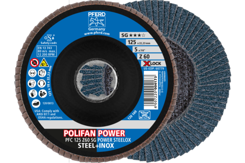 Ściernica listkowa POLIFAN POWER PFC 125 mm X-LOCK stożkowa Z60 SG STEELOX stal/stal nierdzewna