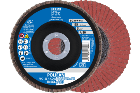 Ściernica listkowa POLIFAN PFC 125 × 22,23 mm stożkowa A-COOL 80 SG INOX+ALU stal nierdzewna/aluminium