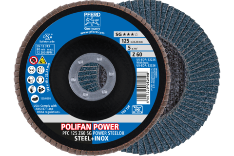 Ściernica listkowa POLIFAN POWER PFC 125 x 22,23 mm stożkowa Z60 SG STEELOX do stali/stali szlachetnej