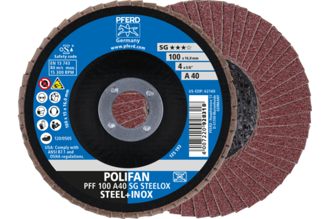 Ściernica listkowa POLIFAN PFF 100 × 16 mm płaska A40 linia wydajna SG STEELOX stal/stal nierdzewna