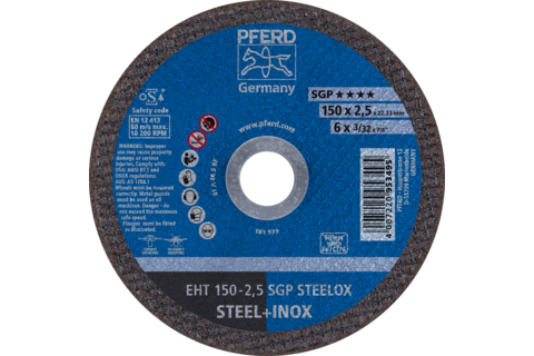 Ściernica tarczowa do cięcia EHT 150 × 2,5 × 22,23 mm prosta linia specjalna SGP STEELOX do stali/stali szlachetnej