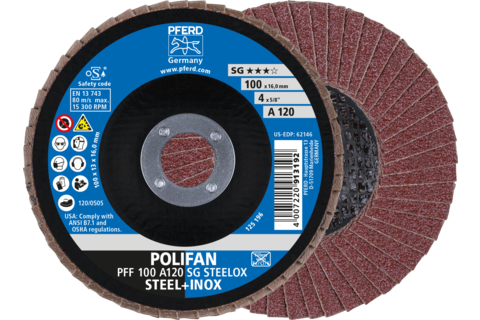 Ściernica listkowa POLIFAN PFF 100 × 16 mm płaska A120 linia wydajna SG STEELOX stal/stal nierdzewna