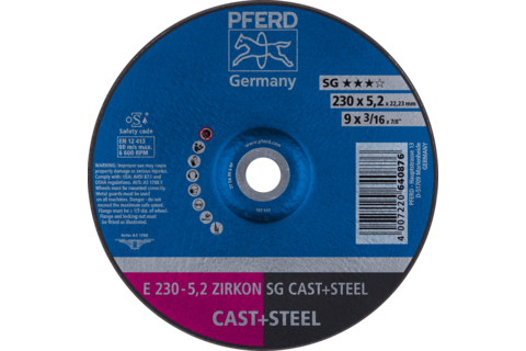 Ściernica tarczowa do zdzierania E 230 × 5,2 × 22,23 mm ZIRKON linia wydajna SG CAST+STEEL do żeliwa/stali