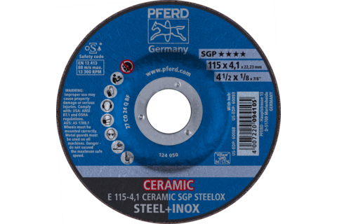 Ściernica tarczowa do zdzierania E 115 × 4,1 × 22,23 mm CERAMIC linia wydajna SG STEELOX do stali/stali nierdzewnej