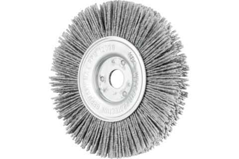 Szczotka tarczowa wąska niepleciona RBU Ø100 × 12 × 12 mm otwór, włókno SiC Ø0,90 ziarno 80